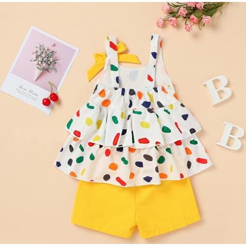 Summer Casual Vacation Style Little Toddler Girl Knitted Sleeveless Tops Shorts With Sweet Bowknot For Casual School Holiday