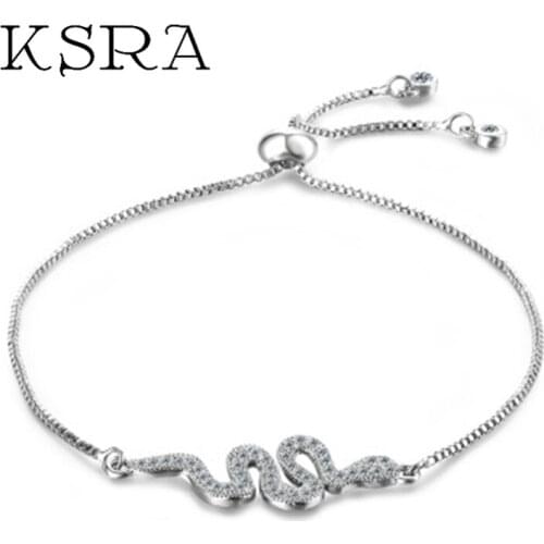KSRA Snake-shaped Copper Bracelet Jewelry Micro-set Cubic Zirconia Charm Bracelet Snake Bracelet Adjustable Size Woman Gift