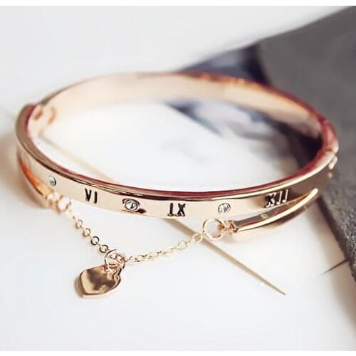 Fashion Roman Number Heart Bracelet For Women Girl Double-Layer Bangles Cuff Crystal Bracelets Trendy Jewelry