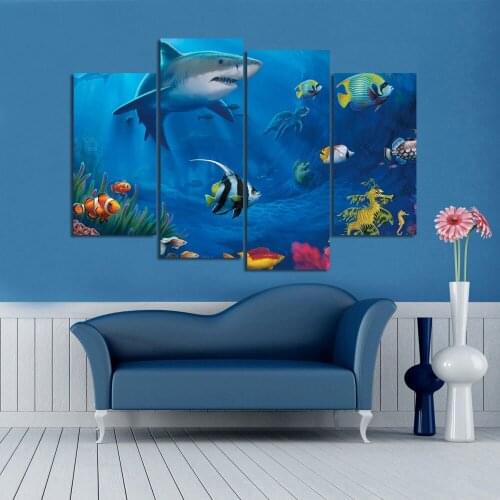 4 Panel Shark fish 5d Diamond Embroidery peony,Full square Diamond Mosaic stickers diamond painting Cross Stitch home decor