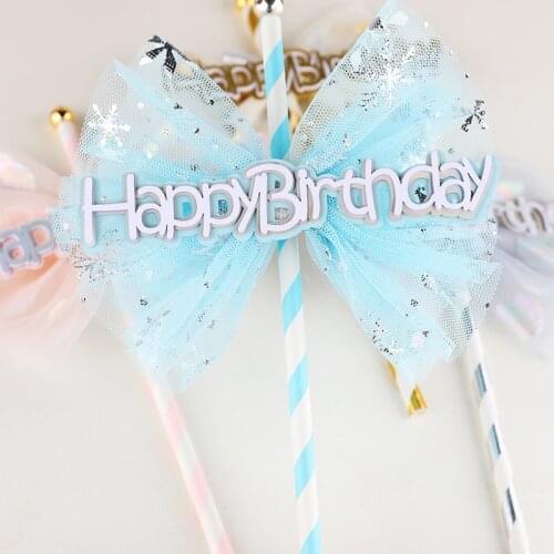 Cake Decoration Ins Style Litle Girl Bow Straw Happy Birthday Cake Topper for Baby Shower Kid`s Birthday Dessert Decor Supply