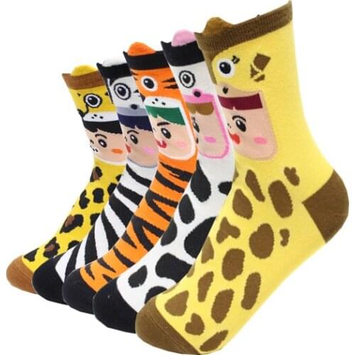 New arrival women cartoon socks 5 pairs/lot autumn-winter colorful animal sock cute cotton creative whimsy ladies funny socks
