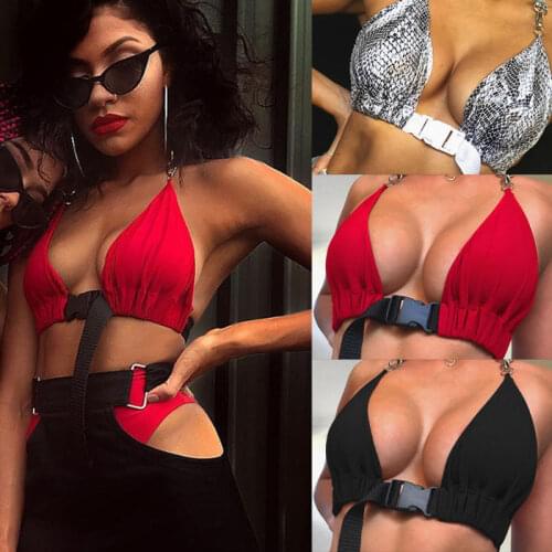 2019 Newest Hot Women Casual Solid Push Up Ladies Front Buckle Halter Bralette Bralet Bra Bustier Crop Top Unpadded Tank 3Colors