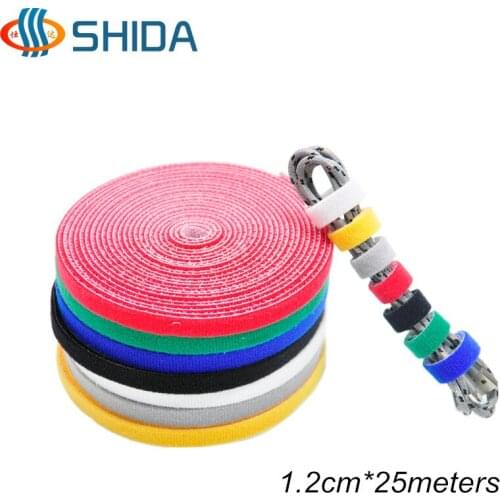 1.2cm*25m Colorful Reusable Back to Back Magic Tape Hook Loop Sticks Cable Ties Nylon Straps Power Wire Management