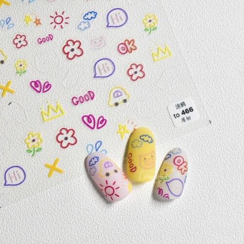 5D Relief Ultra-thin Nail Stickers Thin Transparent Adhesive Nail Stickers Lovely Cartoon Little monster Nail Stickers Series