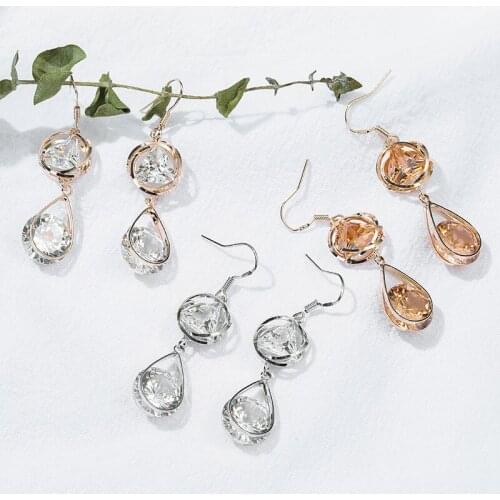 2020 Luxury brincos long earring Cubic Zircon korean crystal Water drop type drop earrings for women fashion jewelry