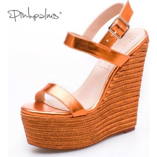 Pink Palms Women Shoes sandalias Platform Sandals High Heels Shoes Ankle Strap Ladies Sandals Party Dress Sandals Caramel