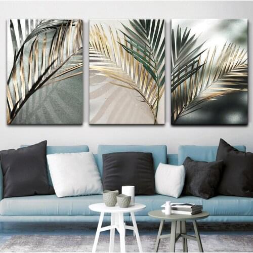 Nordic Wall Art Golden Palm Leaf Plant Canvas Painting Poster Print Botanical Scandinavian Decoration Picture Artwork Home Decor