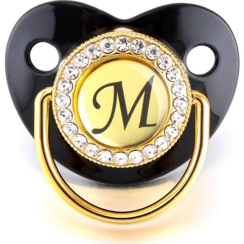 26 Name Initial Letters Black Baby Pacifier Newborn Dummy 0-12 Months Silicone Orthodontic Nipple Soother Chupetes Para Bebes