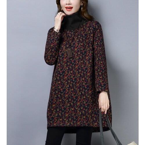 Moms loose plus size slim high collar bottoming shirt for women in autumn and winter plus velvet padded sweater long top