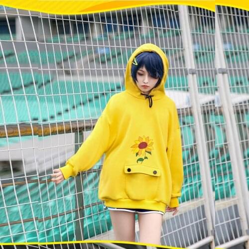 Anime WONDER EGG PRIORITY Ohto Ai Hoodie Unisex Yellow Loose Style Pullover Wig Shorts Ai Sweatshirt Cosplay Outfits