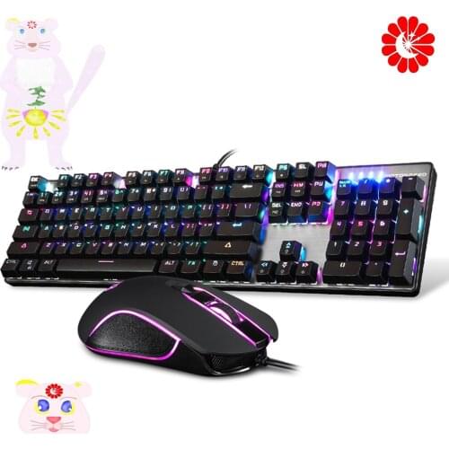 Wired USB gaming mechanical keyboard RGB LED backlight blue switch keyboard and adjustable DPI gaming mouse combos for gamers
