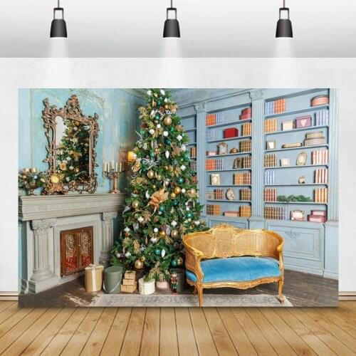 Vintage Fireplace Merry Christmas Tree Interior Scenic Sofa Photo Background Family Child Photocall Banner Photography Backdrop