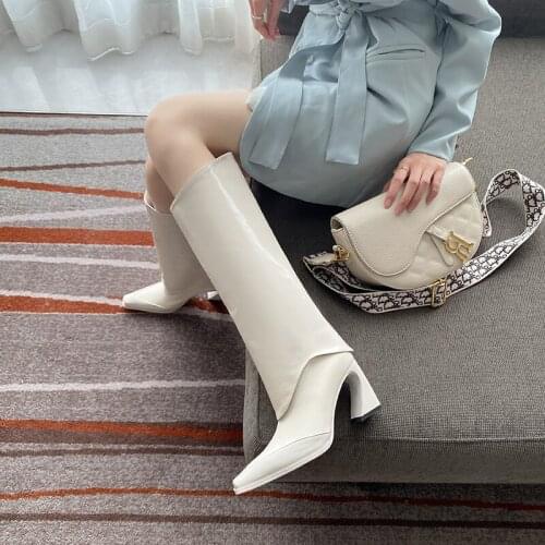 New Autumn British Style Women Boots Genuine Leather High Heel knee High Boots Winter Cowboy Boots Fashion Western Boots
