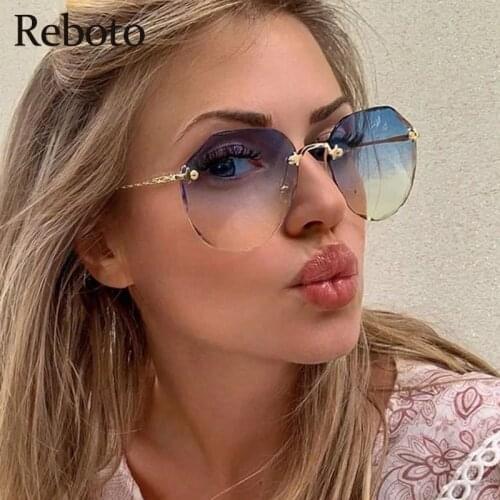 Summer Round Womens rimless sunglasses vintage 2021 Gradient Square Fashion Sun glasses For Women UV400 Shades Oculos Eyewear