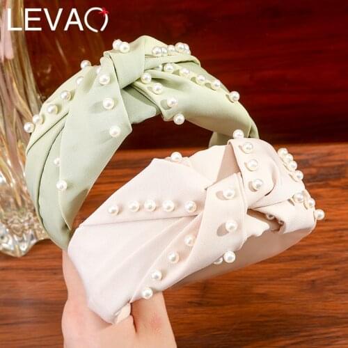 Levao Pearl Solid Color Headband For Women Fashion Cross Knot Hair Bands Hoop Bezel New Hair Accessories Headwear