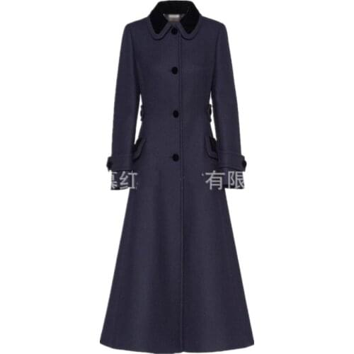 Elegant vimtage skirt style woolen coat women winter lapel single breaste slim long overcoat