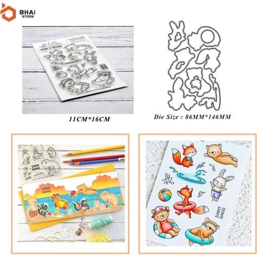 Animals Playing in Water Stamp and Metal Cutting Dies DIY Scrapbooking for Photo Album Decorative Silicone Clear Stamps