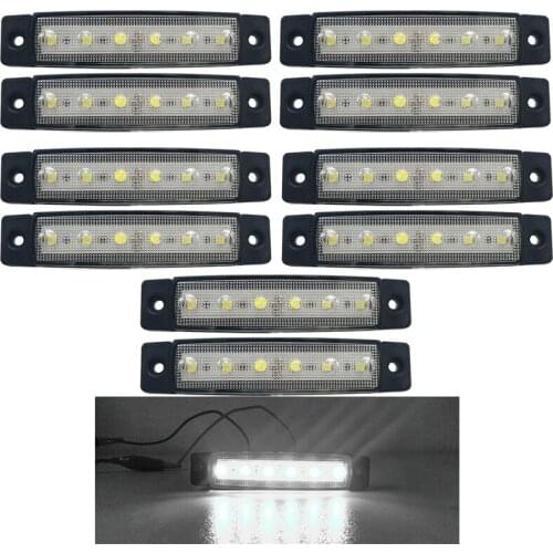 10Pcs White 12V 24V 6LED Side Marker Light Turn Signal Clearance Light Side Light For Truck Trailer