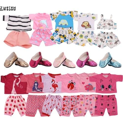 13 Styles Cute Animals Patterns Pajamas 1 Set=2 Pcs Short Sleeve+Pants For 18 Inch American &43 Cm Born Doll Generation Girl`Toy