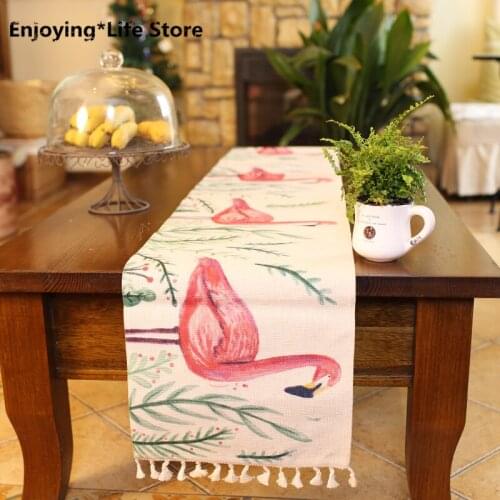 2-layer Thick Tablecloth Green Plant Printing Table Runner Fashion Flamingo Dustproof Table Cover Coffee Table Tablecloth