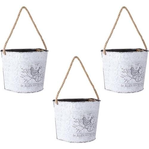 3pcs Hanging Flower Buckets Retro Creative Shabby Flower Pots Flowerpots Holders