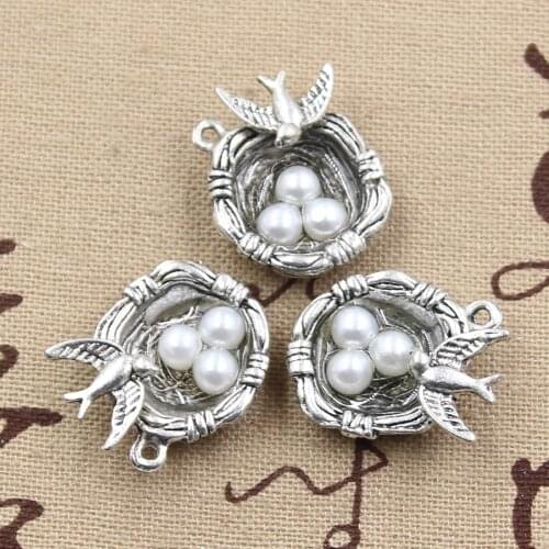 4pcs Charms Swallow birds Nest Eggs 24x19x8mm Antique Making Pendant fit,Vintage Tibetan Silver color,DIY Handmade Jewelry