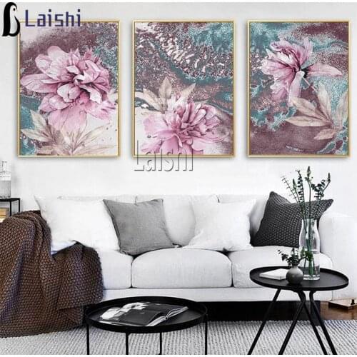 3pcs abstract Floral poster abstract flower diamond painting wall art rhinestone embroidery plant picture modern home decoration