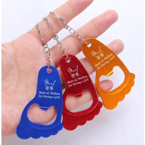 25pcs Personalized Baby Foot Shaped Keychain Keyring Bottle Opener Gender Reveal Baby Shower Favor Birthday Souvenir Return Gift