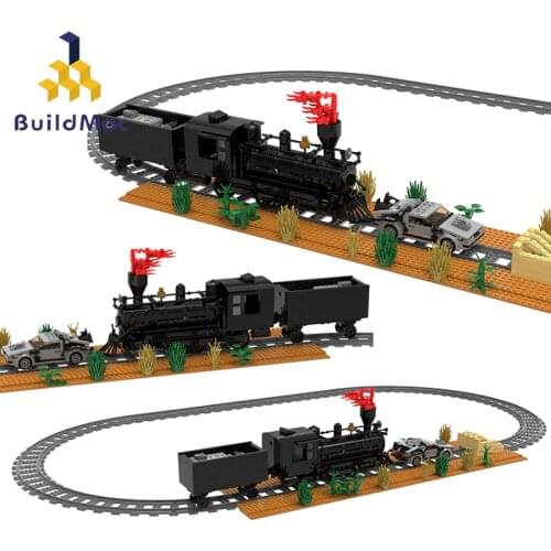 Buildmoc City Technical Car Back To The Future Deloreaning Time Machine and 'Jules Verne' Time Train Track Building Blocks Toys