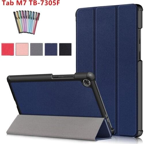 Case For Lenovo Tab M7 7.0 Tri-fold PU Leather Smart Cover For Lenovo Tab M7 TB-7305F TB-7305i TB-7305X 7 Tablet stand Cover+pen