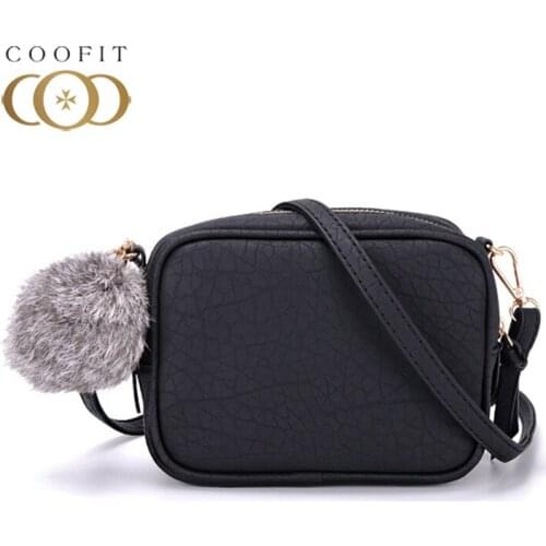 Coofit Lovely Daily Mini Crossbody Bag With Pompom Ornaments Women Messenger Bags PU Leather Shoulder Messenger Bag Girls Purses