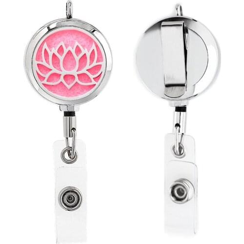 Lotus Flower Retractable Integrated Diffuser Name Card Holder 30mm Stainless Steel Jewelry Essential Oil Aromatherapy Keychain