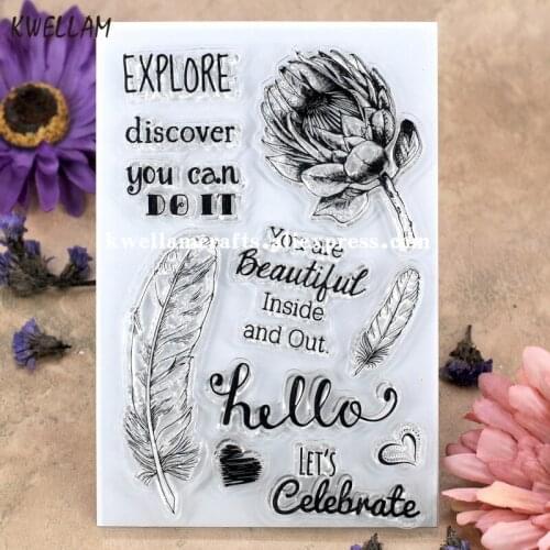 Flowers EXPLORE discover hello Scrapbook DIY photo cards rubber stamp clear stamp transparent stamp 10x15cm KW7101416