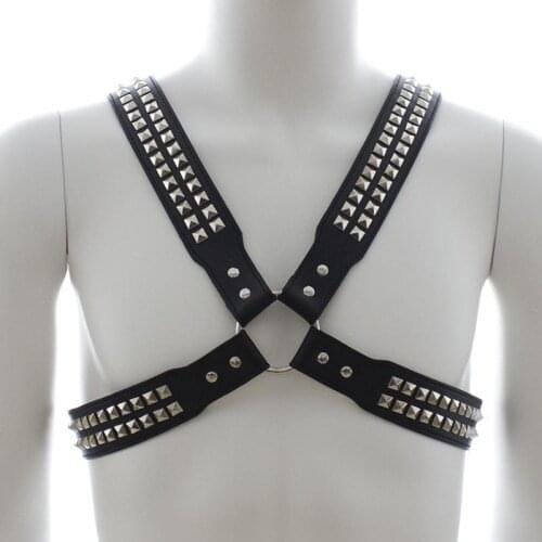 Delux Male Studded Leather Strap Upper Body X Harness Fetish Wear Fantasy Chest Bondage Macho Play Hen Night Costume