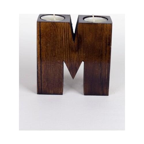 WOODEN LETTER candle HOLDER-M HARFİ- candle and candlestick свеча и подсвечник vela y candelero