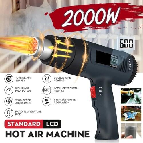 2000W Digital Display Hot Air Gun Air Dryer Industrial Adjustable Temperature Heat Gun Pistol Welding Tool Soldering Accessories
