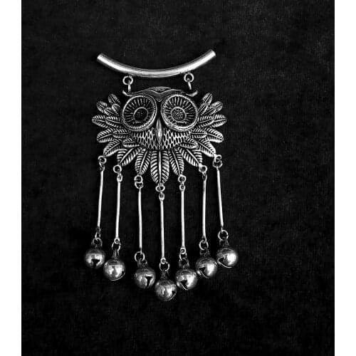 Hot sell new - free shipping handmade Miao Silver Pendant inlaid DIY old embroidered bottom owl tassel holders necklace