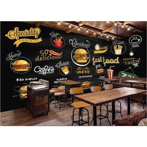 HD hand-painted blackboard pizza hamburger restaurant background wall papel de parede wallpaper papier peint