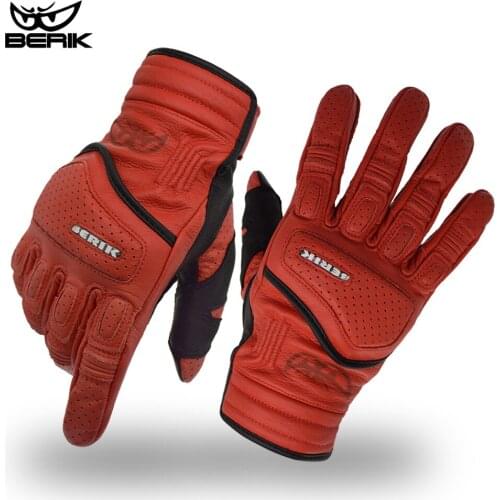 Premium Leather Motorcycle Gloves Protective Men Street Cruiser Red Electric Bike Glove Urban Cycling Full Finger Motocross Luva