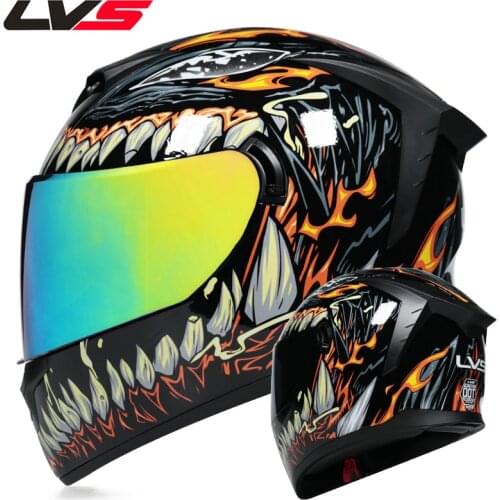LVS new motorcycle helmet mens and womens full helmet double lens winter electric locomotive Bluetooth head grey four seasons