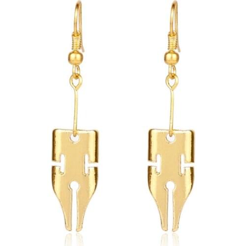 Fashion Simple Geometric Earrings Creative Steel Pen Shape Alloy Gold Women Earring Gift