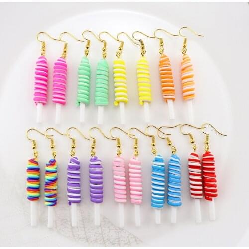 Soft Clay Funny Candy Rainbow Lollipop Drop Earrings for Women Girl DIY Handmade Creative Unique Dangle Earrings Jewelry