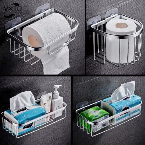 No Drill Wall Mounted Space Aluminum Toilet Paper Holder Tissue Paper Holder Toilet Paper Box Bathroom Accessories Organizer