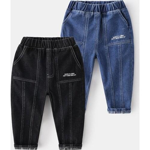 New 2021 Kids Fashion Solid Jeans Trousers Pants Boys Letter Denim Pants Baby Boys Jeans Spring Autumn Jeans Long Pants Clothing