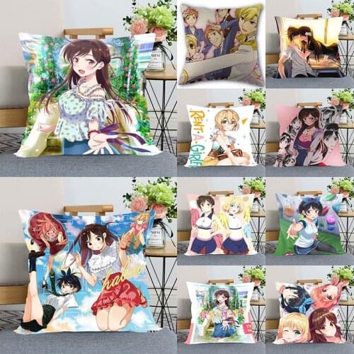 New Rent A Girlfriend Anime Pillow Cover Bedroom Home Office Decorative Pillowcase Square Zipper Pillow Cases Satin Soft No Fade