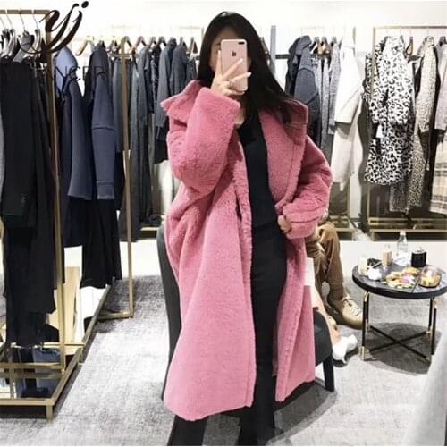 2019 Winter Womens New Faux Fur Coat Long Section Thick Warm Lapels Artificial Lamb Cashmere Womens Fur Coat ZZZ014