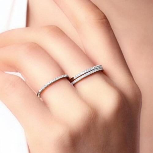 New Fashion Women Micro-fine Inlaid Zircon Circle Ring FastnessGold- Copper Ring Fine Jewelry