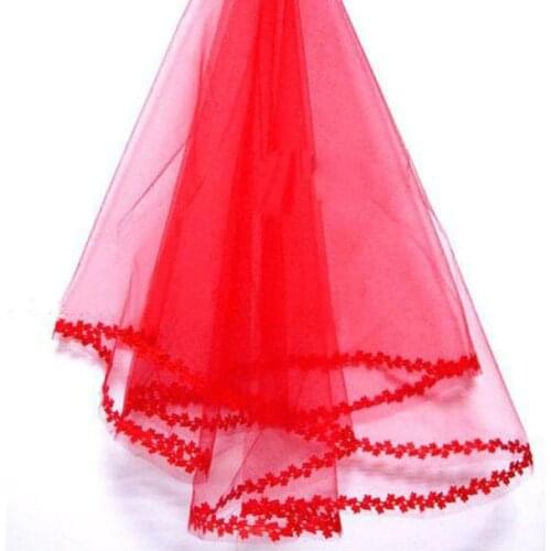 New Arrival Wedding veil one Layer Red Bridal veil Short wedding accessories Lace Edge vestido de noiva