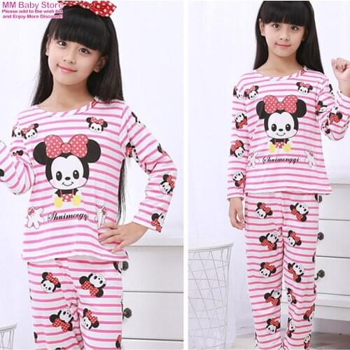New 3-11Years Childrens Cotton Kids Pyjamas Mickey Minnie Pajamas With Pants Sleepwear Cartoon Nightwear Boy Girl Pajama